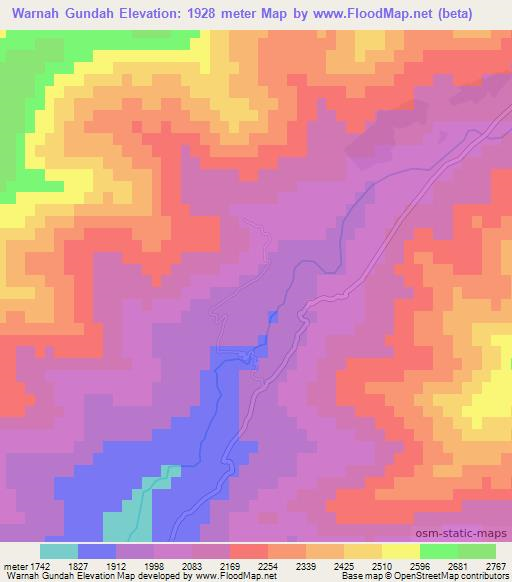 Warnah Gundah,Afghanistan Elevation Map