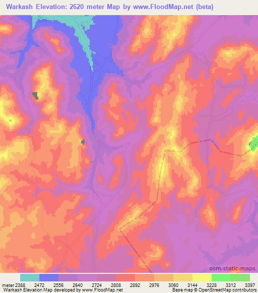 Warkash,Afghanistan Elevation Map