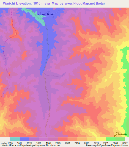 Warichi,Afghanistan Elevation Map