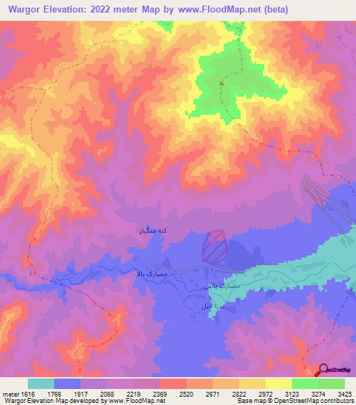 Wargor,Afghanistan Elevation Map