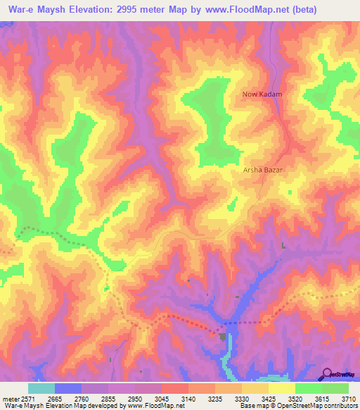 War-e Maysh,Afghanistan Elevation Map