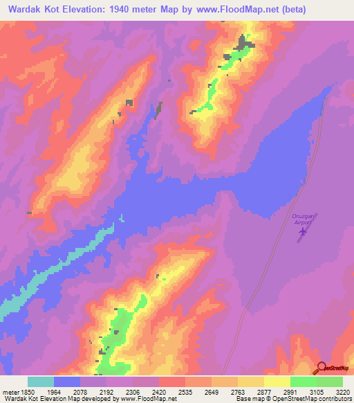 Wardak Kot,Afghanistan Elevation Map