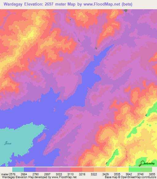 Wardagay,Afghanistan Elevation Map