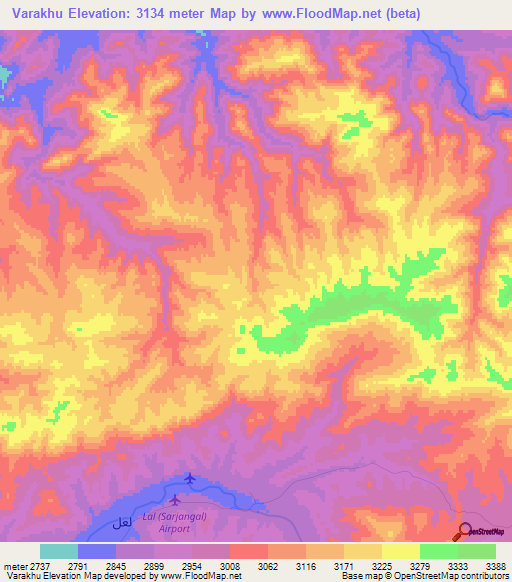 Varakhu,Afghanistan Elevation Map