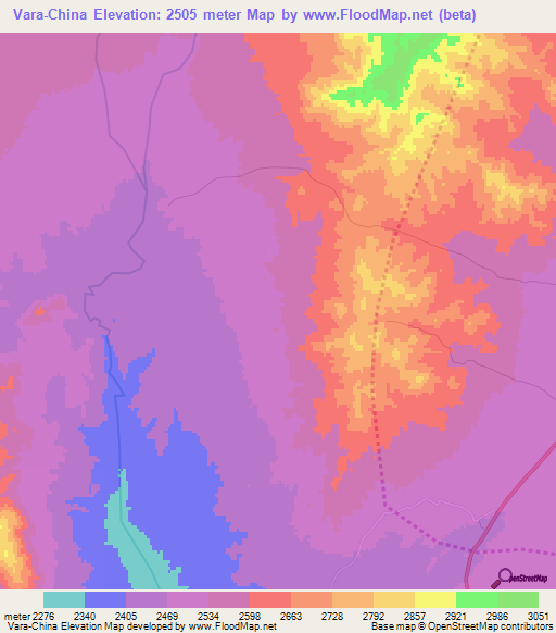 Vara-China,Afghanistan Elevation Map