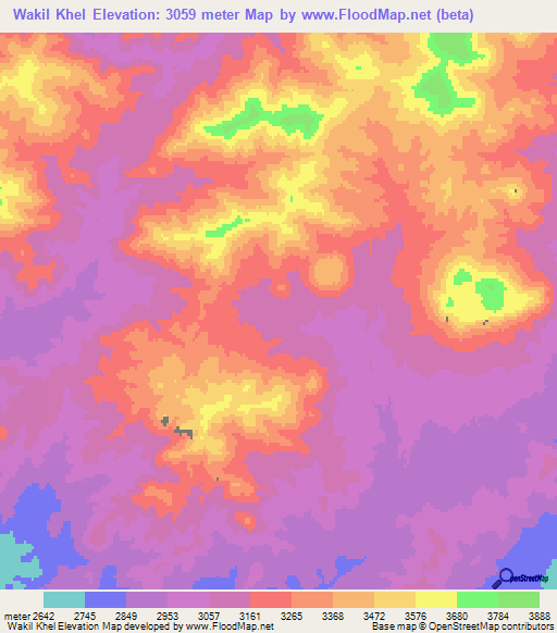 Wakil Khel,Afghanistan Elevation Map