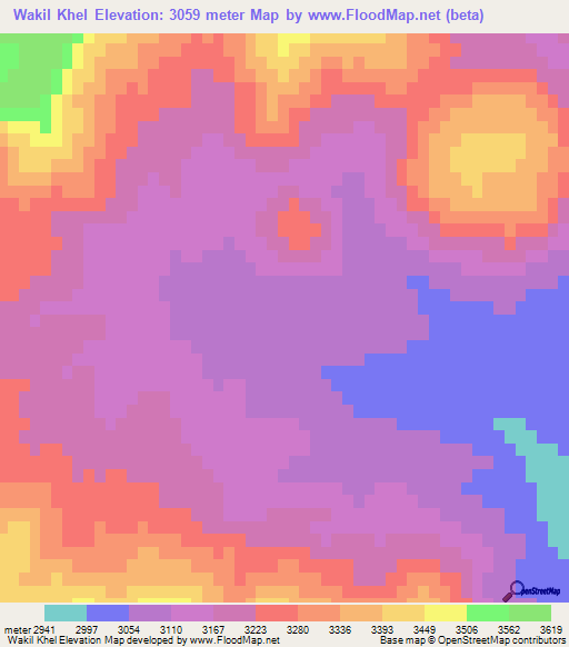 Wakil Khel,Afghanistan Elevation Map