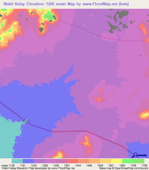 Wakil Kelay,Afghanistan Elevation Map