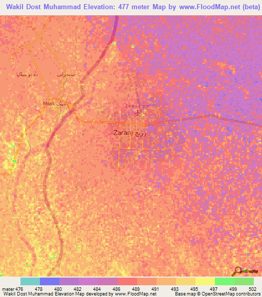 Wakil Dost Muhammad,Afghanistan Elevation Map