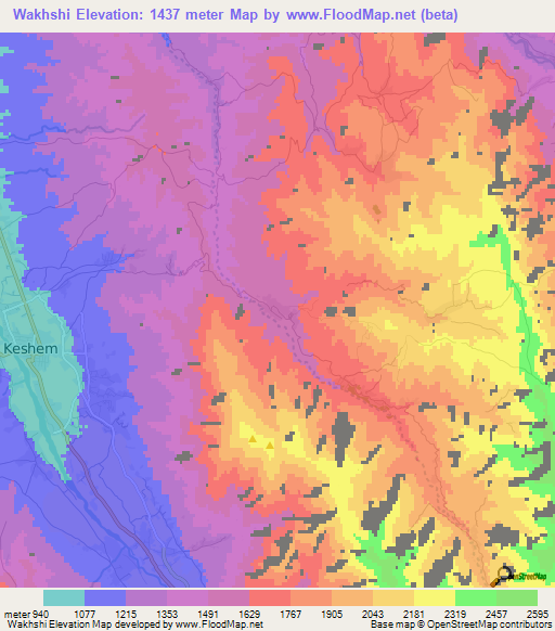 Wakhshi,Afghanistan Elevation Map