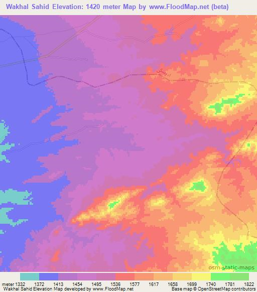 Wakhal Sahid,Afghanistan Elevation Map