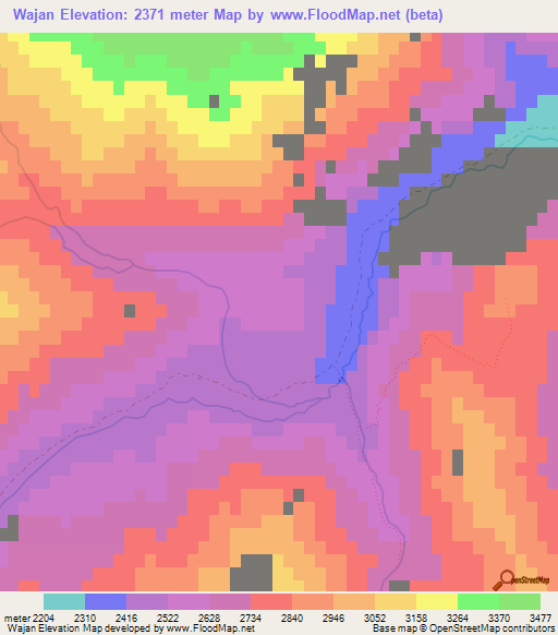 Wajan,Afghanistan Elevation Map