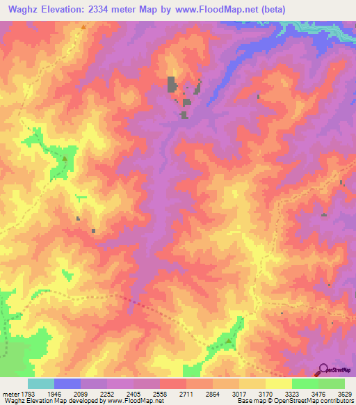Waghz,Afghanistan Elevation Map