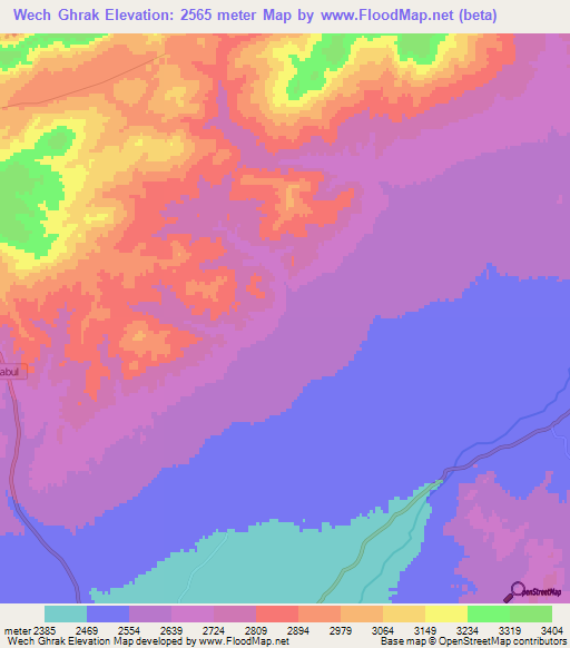 Wech Ghrak,Afghanistan Elevation Map