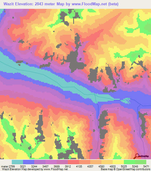 Wazit,Afghanistan Elevation Map
