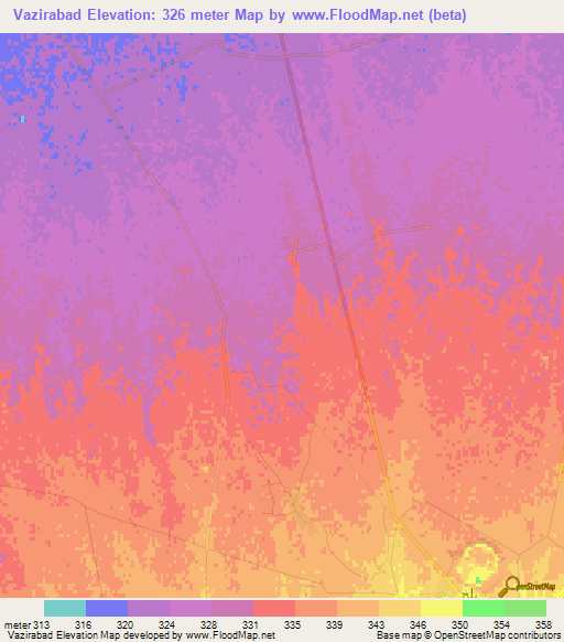 Vazirabad,Afghanistan Elevation Map