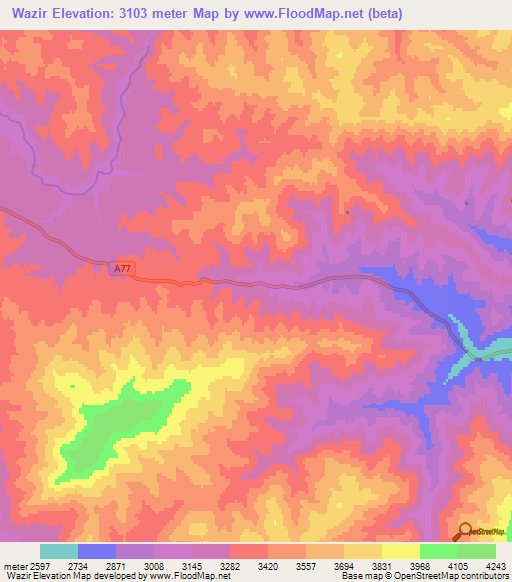 Wazir,Afghanistan Elevation Map