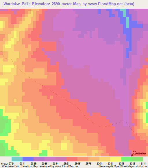 Wardak-e Pa'in,Afghanistan Elevation Map