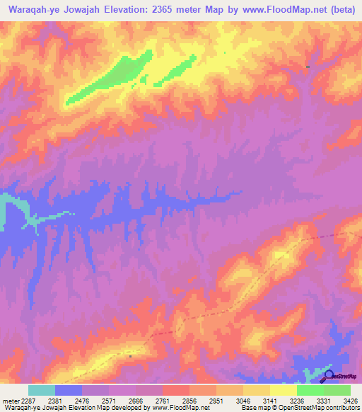 Waraqah-ye Jowajah,Afghanistan Elevation Map