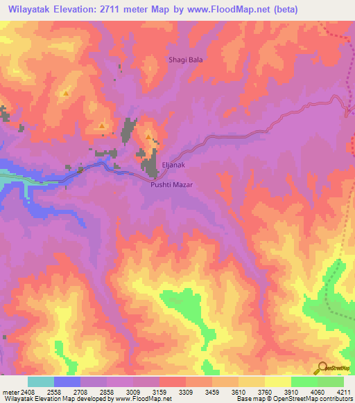 Wilayatak,Afghanistan Elevation Map