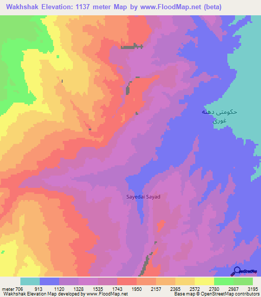 Wakhshak,Afghanistan Elevation Map