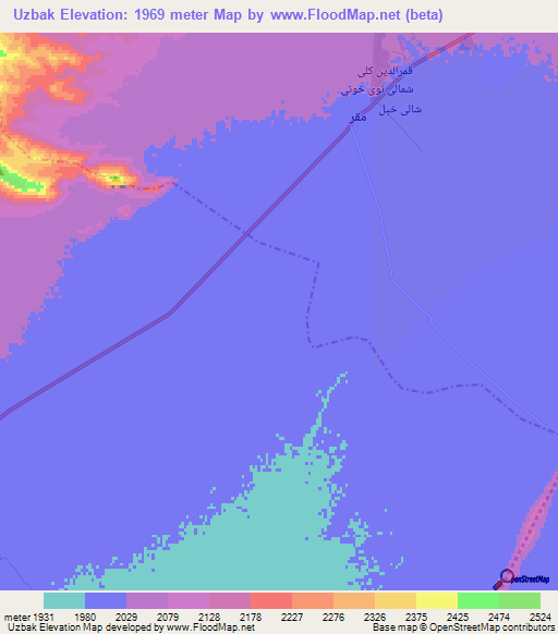 Uzbak,Afghanistan Elevation Map