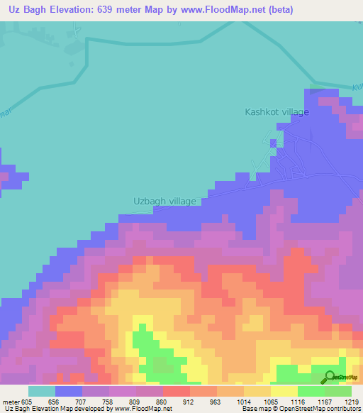Uz Bagh,Afghanistan Elevation Map