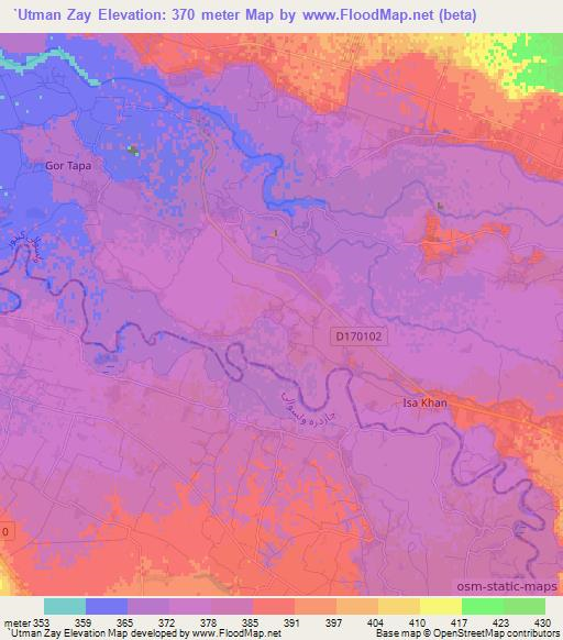 `Utman Zay,Afghanistan Elevation Map