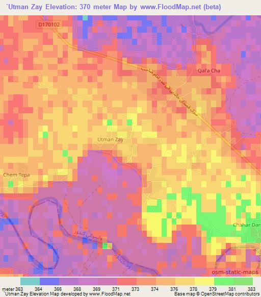 `Utman Zay,Afghanistan Elevation Map