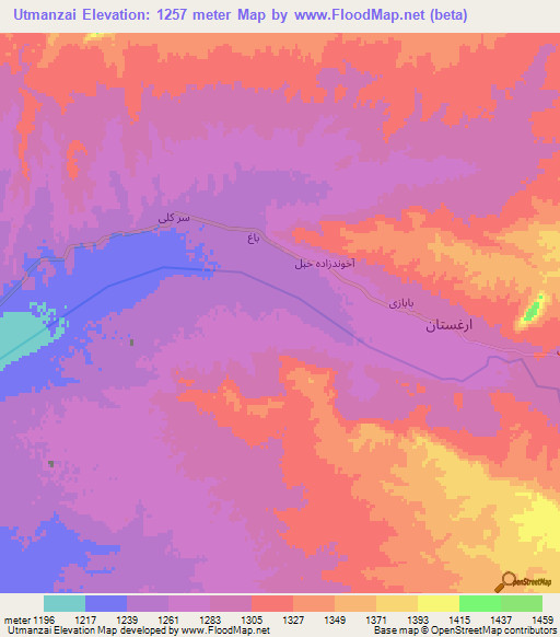 Utmanzai,Afghanistan Elevation Map