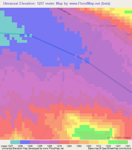 Utmanzai,Afghanistan Elevation Map