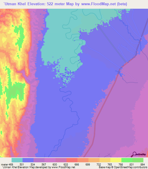 `Utman Khel,Afghanistan Elevation Map