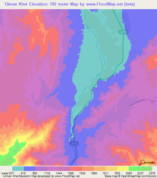 `Utman Khel,Afghanistan Elevation Map