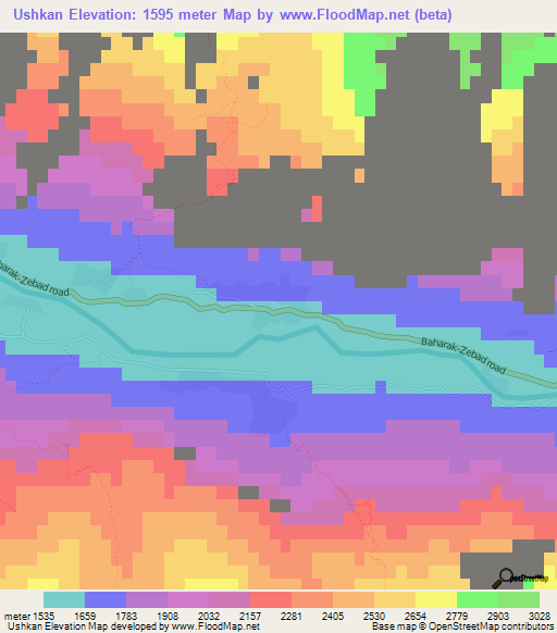 Ushkan,Afghanistan Elevation Map