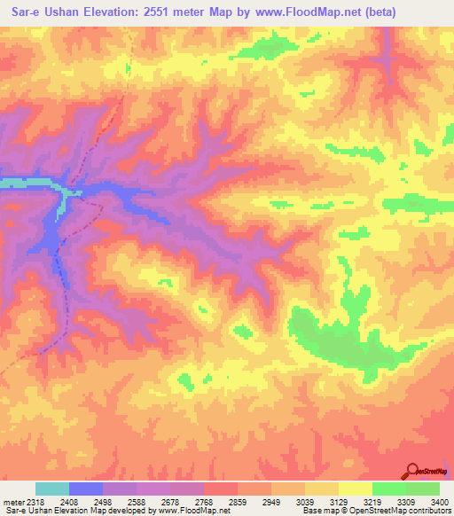 Sar-e Ushan,Afghanistan Elevation Map