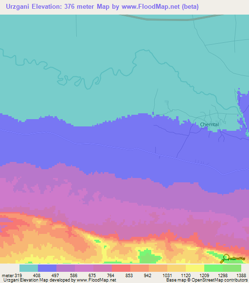 Urzgani,Afghanistan Elevation Map