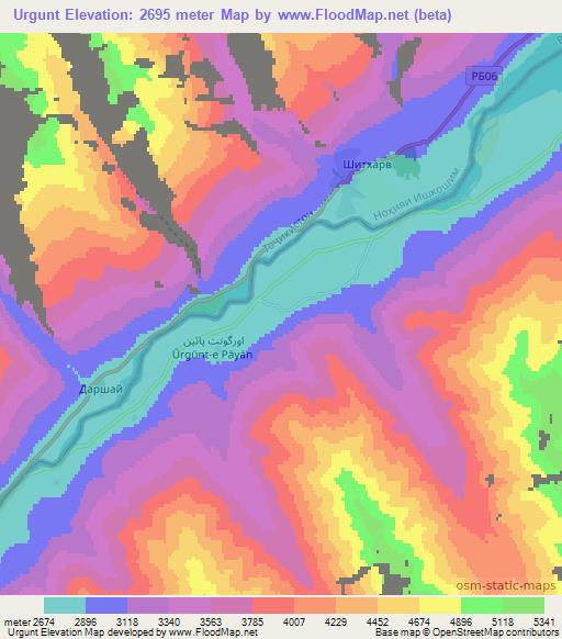 Urgunt,Afghanistan Elevation Map