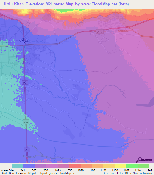 Urdu Khan,Afghanistan Elevation Map