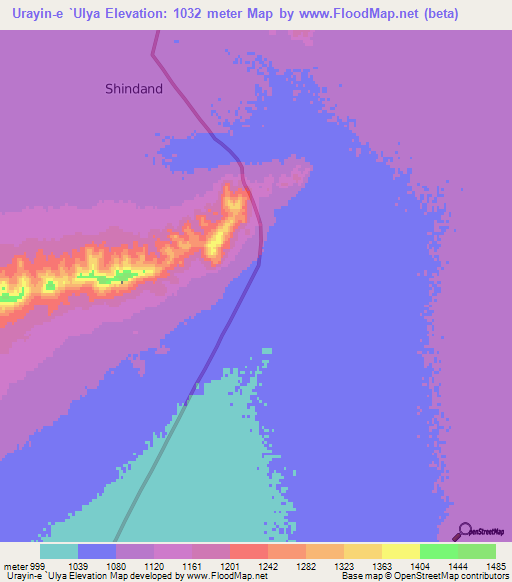 Urayin-e `Ulya,Afghanistan Elevation Map