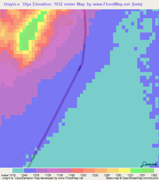 Urayin-e `Ulya,Afghanistan Elevation Map