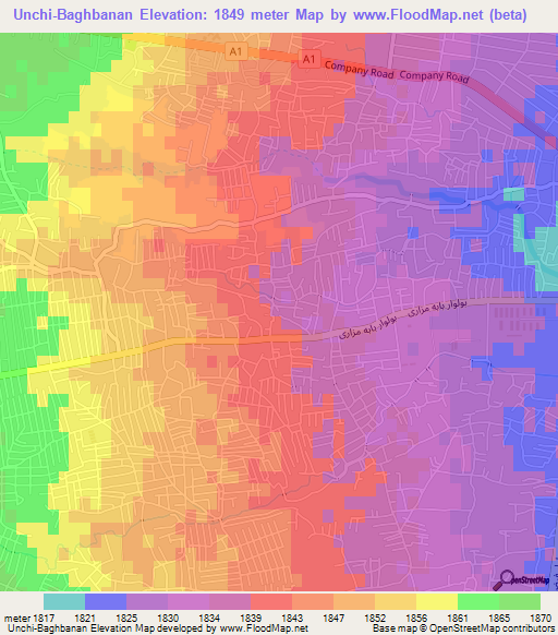 Unchi-Baghbanan,Afghanistan Elevation Map