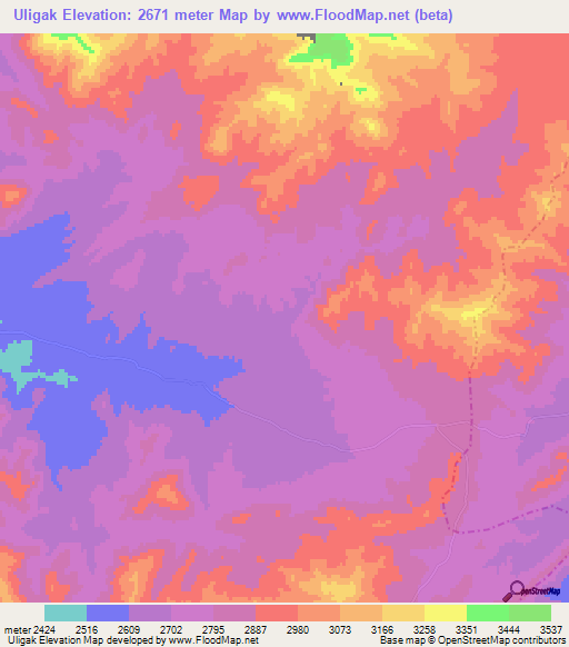 Uligak,Afghanistan Elevation Map