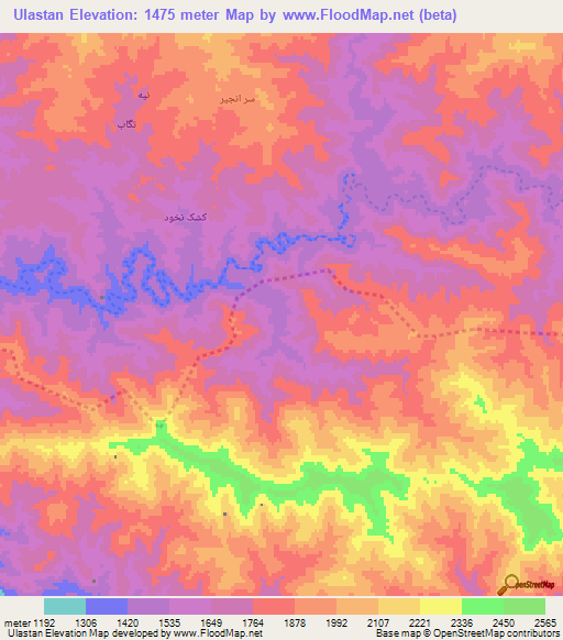 Ulastan,Afghanistan Elevation Map