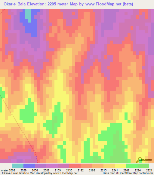 Okar-e Bala,Afghanistan Elevation Map