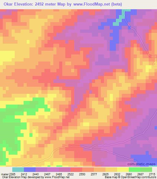 Okar,Afghanistan Elevation Map