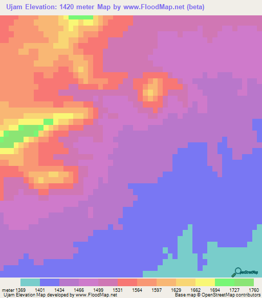 Ujam,Afghanistan Elevation Map
