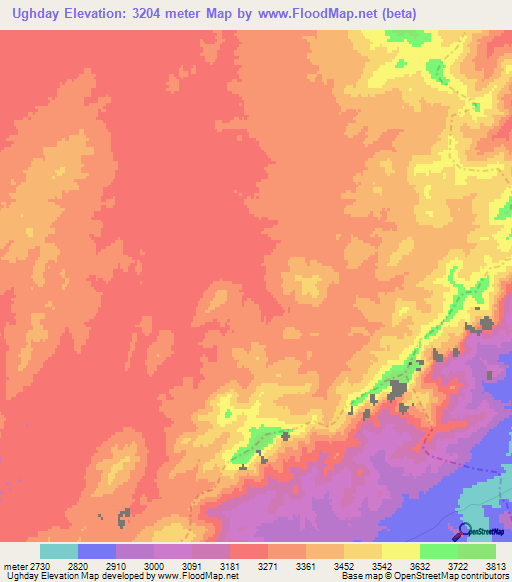 Ughday,Afghanistan Elevation Map
