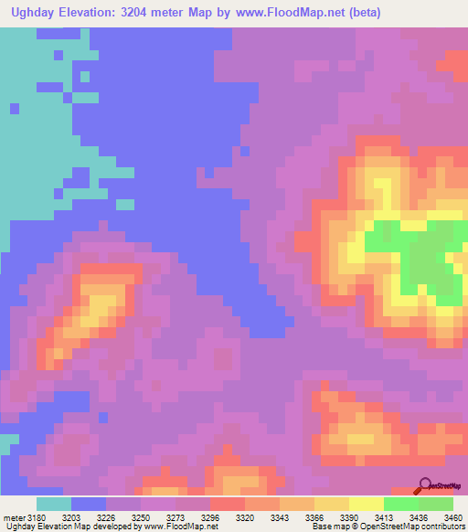Ughday,Afghanistan Elevation Map