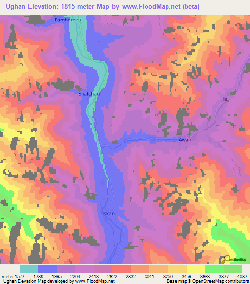 Ughan,Afghanistan Elevation Map