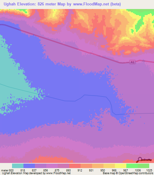 Ughah,Afghanistan Elevation Map